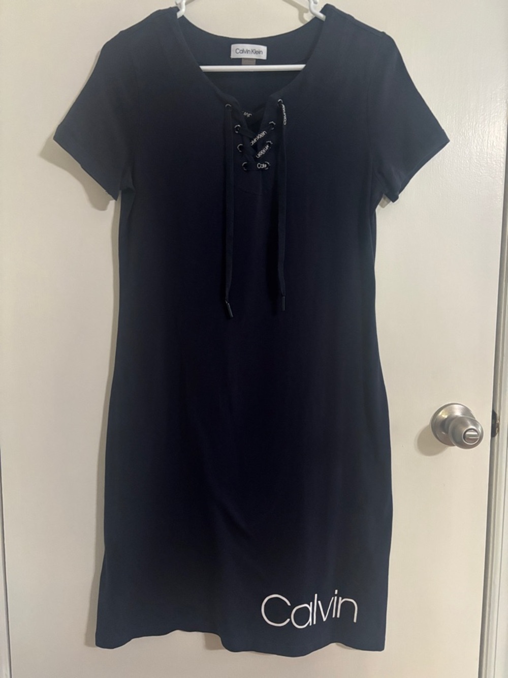 Calvin Klein Navy Lace-Up V-Neck Mini Sport Dress